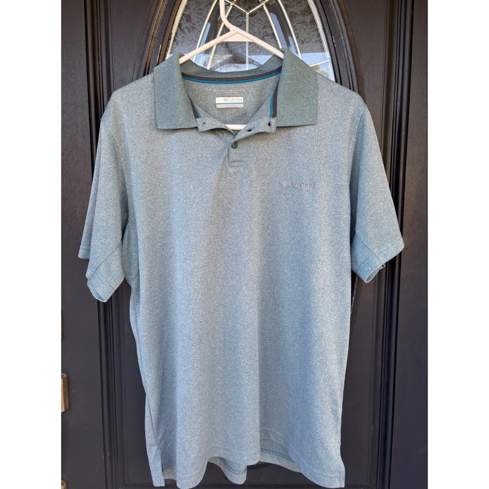 Columbia Mens Omni-Shade Polo Shirt Blue Green Textured Short Sleeve XM6449 L